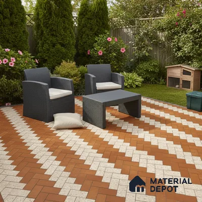 Geometric Floor Tile TL 05300 C Strada Herringbone Triza 16 inch x 16 inch Vitrified Punch Matte Finish - 12 mm | Suitable for Parking, Balcony, Courtyard, Patio, Terrace | Pattern Alignment May Vary | 2-3 mm Spacer is Mandatory