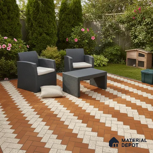 Geometric Floor Tile TL 05300 C Strada Herringbone Triza 16 inch x 16 inch Vitrified Punch Matte Finish - 12 mm | Suitable for Parking, Balcony, Courtyard, Patio, Terrace | Pattern Alignment May Vary | 2-3 mm Spacer is Mandatory