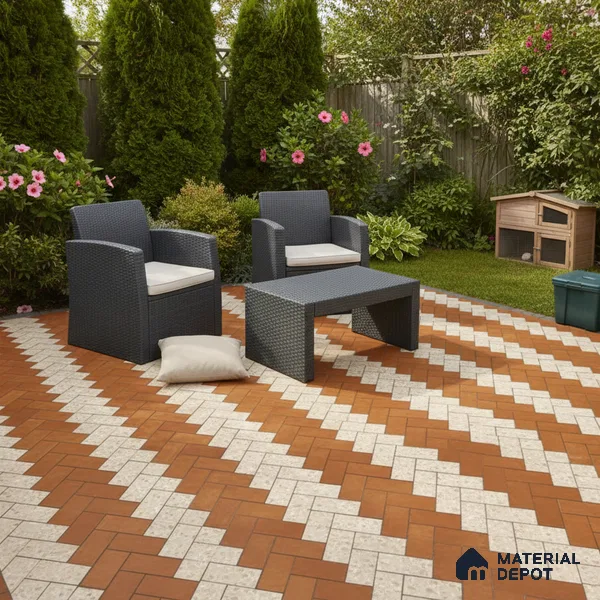 Geometric Floor Tile TL 05300 C Strada Herringbone Triza 16 inch x 16 inch Vitrified Punch Matte Finish - 12 mm | Suitable for Parking, Balcony, Courtyard, Patio, Terrace | Pattern Alignment May Vary | 2-3 mm Spacer is Mandatory