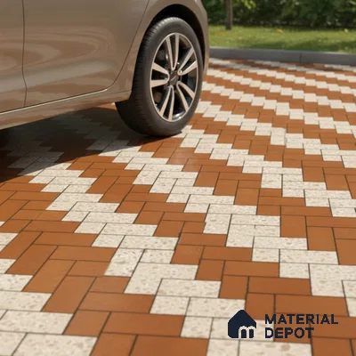 Geometric Floor Tile TL 05300 C Strada Herringbone Triza 16 inch x 16 inch Vitrified Punch Matte Finish - 12 mm | Suitable for Parking, Balcony, Courtyard, Patio, Terrace | Pattern Alignment May Vary | 2-3 mm Spacer is Mandatory