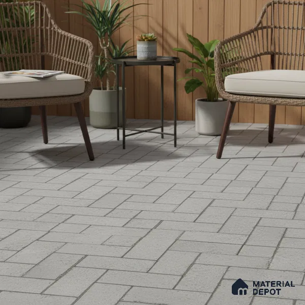 Geometric Floor Tile TL 05300 D Strada Herringbone Smoke 16 inch x 16 inch Vitrified Punch Matte Finish - 12 mm | Suitable for Parking, Balcony, Courtyard, Patio, Terrace | Pattern Alignment May Vary | 2-3 mm Spacer is Mandatory