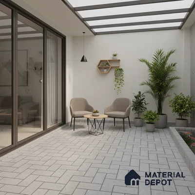 Geometric Floor Tile TL 05300 D Strada Herringbone Smoke 16 inch x 16 inch Vitrified Punch Matte Finish - 12 mm | Suitable for Parking, Balcony, Courtyard, Patio, Terrace | Pattern Alignment May Vary | 2-3 mm Spacer is Mandatory