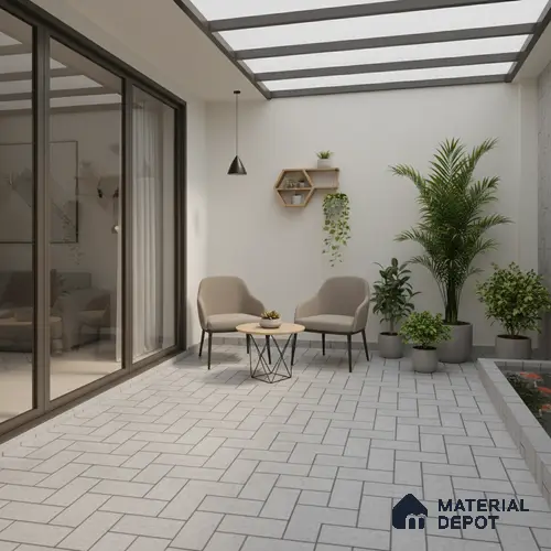 Stone Floor Tile TL 05300 D Strada Herringbone Smoke 16 inch x 16 inch Vitrified Punch Matte Finish - 12 mm | Suitable for Parking, Balcony, Courtyard, Patio, Terrace | Pattern Alignment May Vary | 2-3 mm Spacer is Mandatory