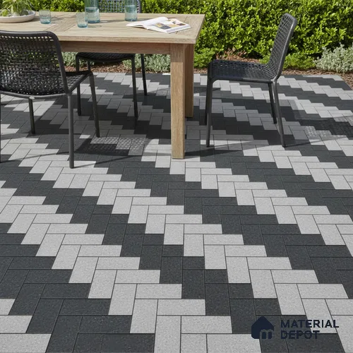 Geometric Floor Tile TL 05300 E Strada Herringbone Shadow 16 inch x 16 inch Vitrified Punch Matte Finish - 12 mm | Suitable for Parking, Balcony, Courtyard, Patio, Terrace | Pattern Alignment May Vary | 2-3 mm Spacer is Mandatory