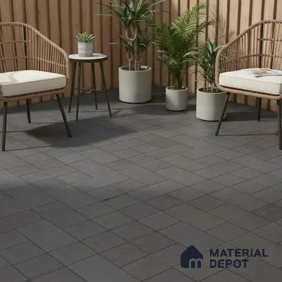 Stone Floor Tile TL 05300 F Strada Herringbone Nero 16 inch x 16 inch Vitrified Punch Matte Finish - 12 mm | Suitable for Parking, Balcony, Courtyard, Patio, Terrace | Pattern Alignment May Vary | 2-3 mm Spacer is Mandatory