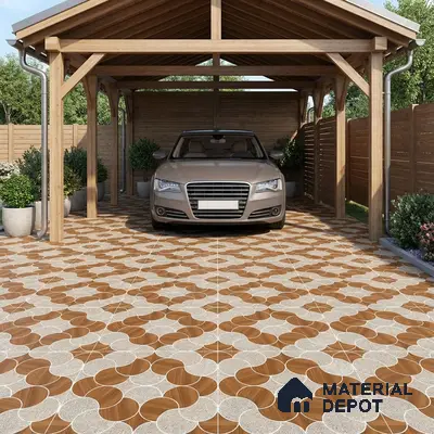 Patterned Floor Tile TL 05302 Strada Ring Rosato 16 inch x 16 inch Vitrified Punch Matte Finish - 12 mm | Suitable for Parking, Balcony, Courtyard, Patio, Terrace | Pattern Alignment May Vary | 2-3 mm Spacer is Mandatory