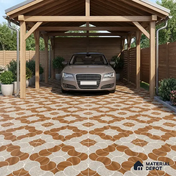 Patterned Floor Tile TL 05302 Strada Ring Rosato 16 inch x 16 inch Vitrified Punch Matte Finish - 12 mm | Suitable for Parking, Balcony, Courtyard, Patio, Terrace | Pattern Alignment May Vary | 2-3 mm Spacer is Mandatory