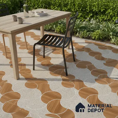 Patterned Floor Tile TL 05302 Strada Ring Rosato 16 inch x 16 inch Vitrified Punch Matte Finish - 12 mm | Suitable for Parking, Balcony, Courtyard, Patio, Terrace | Pattern Alignment May Vary | 2-3 mm Spacer is Mandatory