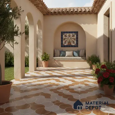 Patterned Floor Tile TL 05302 Strada Ring Rosato 16 inch x 16 inch Vitrified Punch Matte Finish - 12 mm | Suitable for Parking, Balcony, Courtyard, Patio, Terrace | Pattern Alignment May Vary | 2-3 mm Spacer is Mandatory