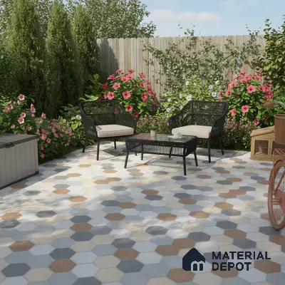 Hexagonal Look Floor Tile TL 05304 Strada Blinkish Brush 16 inch x 16 inch Vitrified Punch Matte Finish - 12 mm | Suitable for Parking, Balcony, Courtyard, Patio, Terrace | Pattern Alignment May Vary | 2-3 mm Spacer is Mandatory