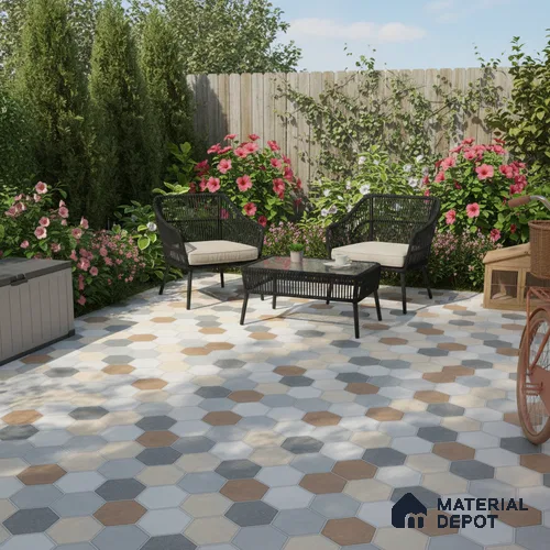 Hexagonal Look Floor Tile TL 05304 Strada Blinkish Brush 16 inch x 16 inch Vitrified Punch Matte Finish - 12 mm | Suitable for Parking, Balcony, Courtyard, Patio, Terrace | Pattern Alignment May Vary | 2-3 mm Spacer is Mandatory