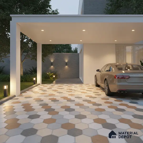 Hexagonal Look Floor Tile TL 05304 Strada Blinkish Brush 16 inch x 16 inch Vitrified Punch Matte Finish - 12 mm | Suitable for Parking, Balcony, Courtyard, Patio, Terrace | Pattern Alignment May Vary | 2-3 mm Spacer is Mandatory
