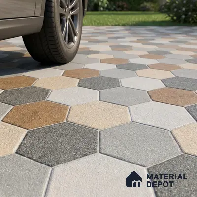 Hexagonal Look Floor Tile TL 05304 Strada Blinkish Brush 16 inch x 16 inch Vitrified Punch Matte Finish - 12 mm | Suitable for Parking, Balcony, Courtyard, Patio, Terrace | Pattern Alignment May Vary | 2-3 mm Spacer is Mandatory