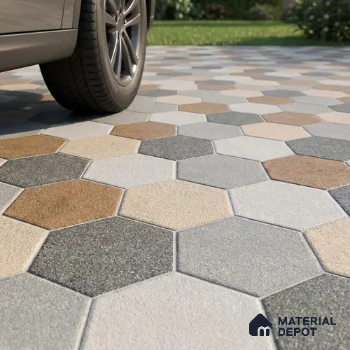 Hexagonal Look Floor Tile TL 05304 Strada Blinkish Brush 16 inch x 16 inch Vitrified Punch Matte Finish - 12 mm | Suitable for Parking, Balcony, Courtyard, Patio, Terrace | Pattern Alignment May Vary | 2-3 mm Spacer is Mandatory