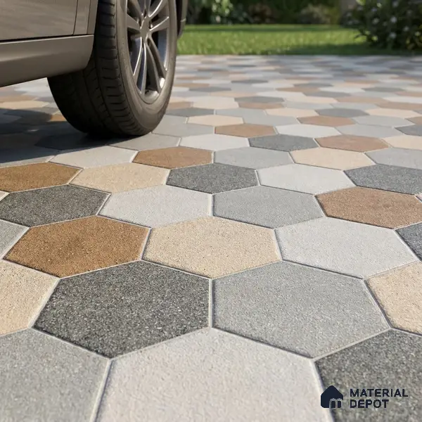 Hexagonal Look Floor Tile TL 05304 Strada Blinkish Brush 16 inch x 16 inch Vitrified Punch Matte Finish - 12 mm | Suitable for Parking, Balcony, Courtyard, Patio, Terrace | Pattern Alignment May Vary | 2-3 mm Spacer is Mandatory