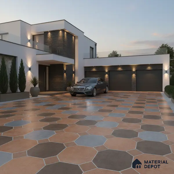 Hexagonal Look Floor Tile TL 05305 Strada Terracotta Octanne 16 inch x 16 inch Vitrified Plain Matte Finish - 12 mm | Suitable for Parking, Balcony, Courtyard, Patio, Terrace | Pattern Alignment May Vary | 2-3 mm Spacer is Mandatory