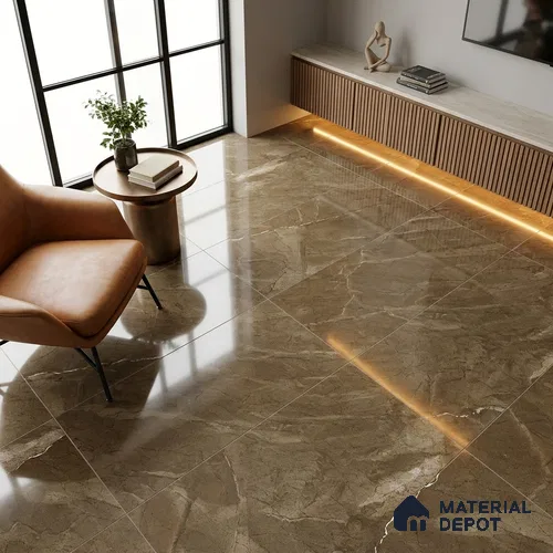 Marble Emperador Wall & Floor Tile TL 05306 B Clay Brown 4 ft x 2 ft High Gloss Finish Vitrified Tile - 9 mm | Suitable For Living Room, Bedroom, Dining