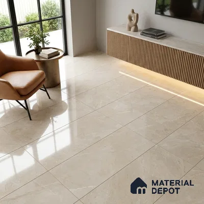 Marble Crema Marfil Wall & Floor Tile TL 05306 Wheat Beige 4 ft x 2 ft High Gloss Finish Vitrified Tile - 9 mm | Suitable For Living Room, Bedroom, Dining