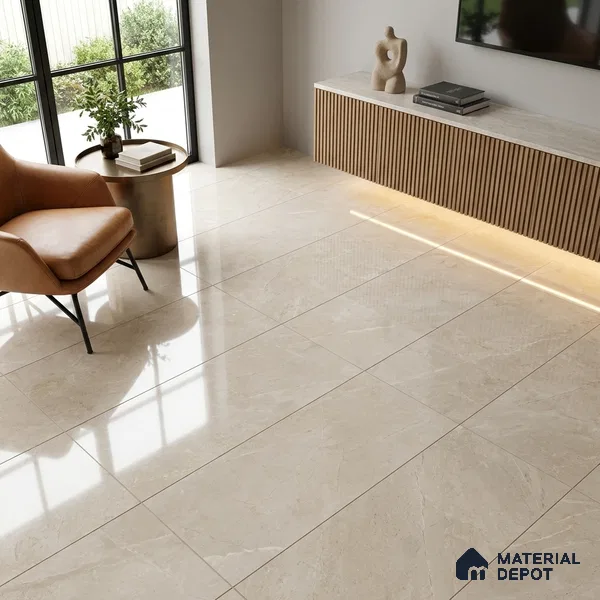 Marble Crema Marfil Wall & Floor Tile TL 05306 Wheat Beige 4 ft x 2 ft High Gloss Finish Vitrified Tile - 9 mm | Suitable For Living Room, Bedroom, Dining