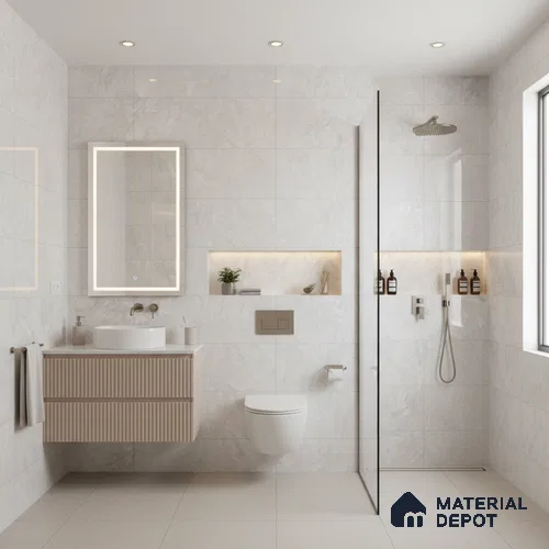 Marble Wall & Floor Tile TL 05310 B Aurelio Matrix White 4 ft x 2 ft Vitrified High Gloss Finish - 9 mm | Suitable for Living Room, Bedroom, Feature / Accent Walls & Highlighter Wall