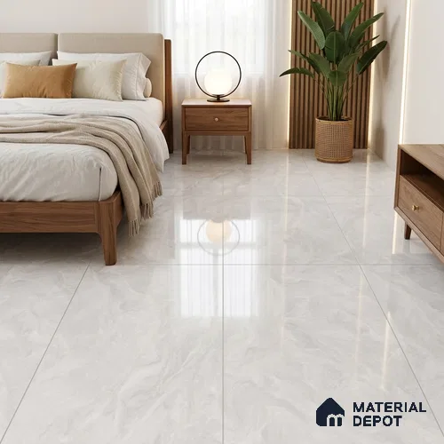 Marble Wall & Floor Tile TL 05310 B Aurelio Matrix White 4 ft x 2 ft Vitrified High Gloss Finish - 9 mm | Suitable for Living Room, Bedroom, Feature / Accent Walls & Highlighter Wall
