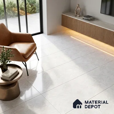 Marble Carrara Wall & Floor Tile TL 05310 B Off-White 4 ft x 2 ft High Gloss Finish Vitrified Tile - 9 mm | Suitable For Living Room, Bedroom, Dining