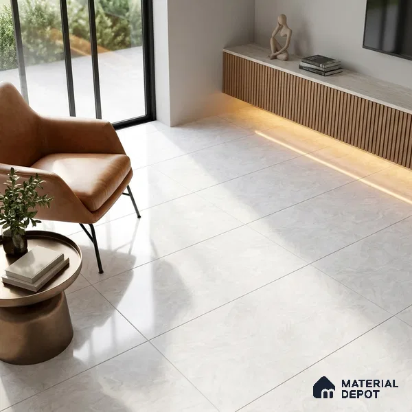 Marble Carrara Wall & Floor Tile TL 05310 B Off-White 4 ft x 2 ft High Gloss Finish Vitrified Tile - 9 mm | Suitable For Living Room, Bedroom, Dining