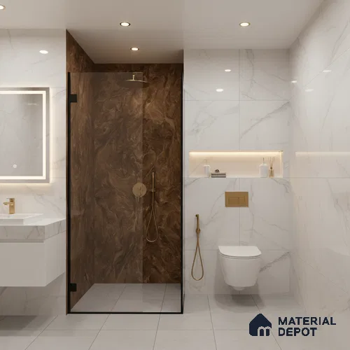 Marble Wall & Floor Tile TL 05310 C Aurelio Matrix Brown 4 ft x 2 ft Vitrified High Gloss Finish - 9 mm | Suitable for Living Room, Bedroom, Feature / Accent Walls & Highlighter Wall