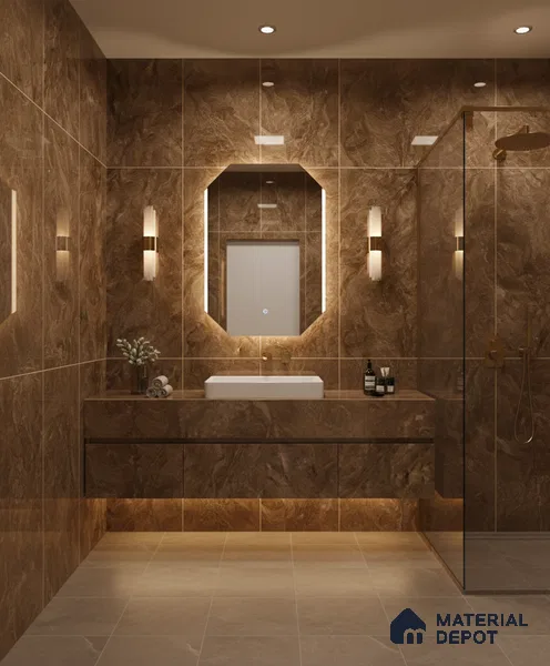 Marble Wall & Floor Tile TL 05310 C Aurelio Matrix Brown 4 ft x 2 ft Vitrified High Gloss Finish - 9 mm | Suitable for Living Room, Bedroom, Feature / Accent Walls & Highlighter Wall