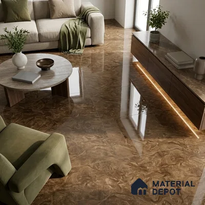 Marble Emperador Wall & Floor Tile TL 05310 C Walnut Brown 4 ft x 2 ft High Gloss Finish Vitrified Tile - 9 mm | Suitable For Living Room, Bedroom, Dining