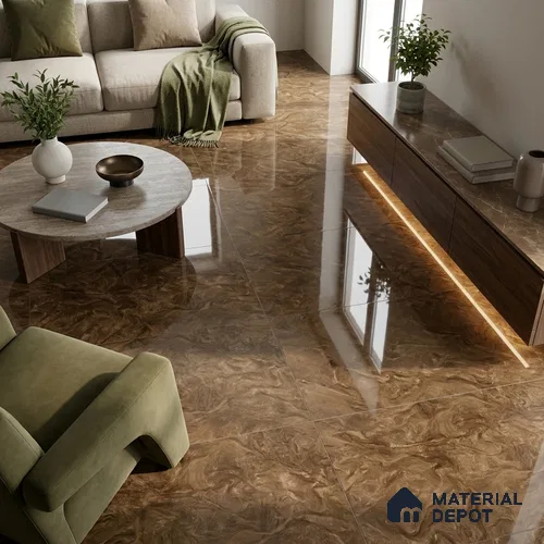 Marble Emperador Wall & Floor Tile TL 05310 C Walnut Brown 4 ft x 2 ft High Gloss Finish Vitrified Tile - 9 mm | Suitable For Living Room, Bedroom, Dining