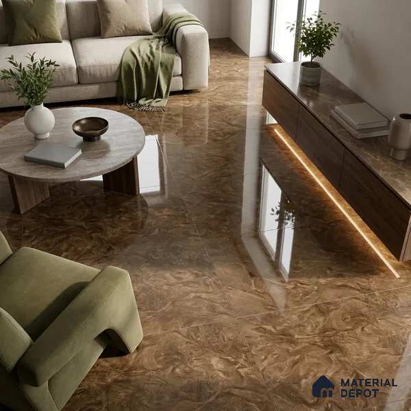 Marble Emperador Wall & Floor Tile TL 05310 C Walnut Brown 4 ft x 2 ft High Gloss Finish Vitrified Tile - 9 mm | Suitable For Living Room, Bedroom, Dining