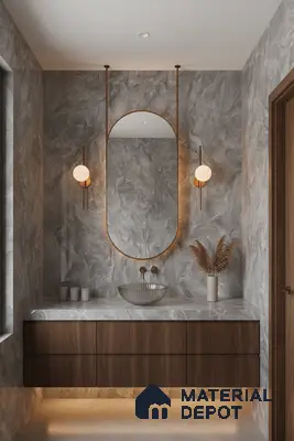 Marble Wall & Floor Tile TL 05310 D Aurelio Matrix Grigio 4 ft x 2 ft Vitrified High Gloss Finish - 9 mm | Suitable for Living Room, Bedroom, Feature / Accent Walls & Highlighter Wall