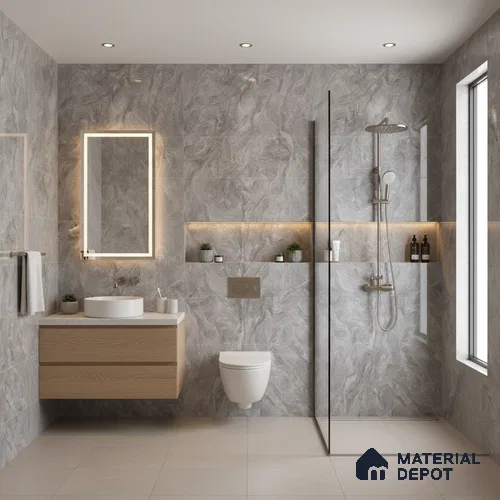 Marble Wall & Floor Tile TL 05310 D Aurelio Matrix Grigio 4 ft x 2 ft Vitrified High Gloss Finish - 9 mm | Suitable for Living Room, Bedroom, Feature / Accent Walls & Highlighter Wall