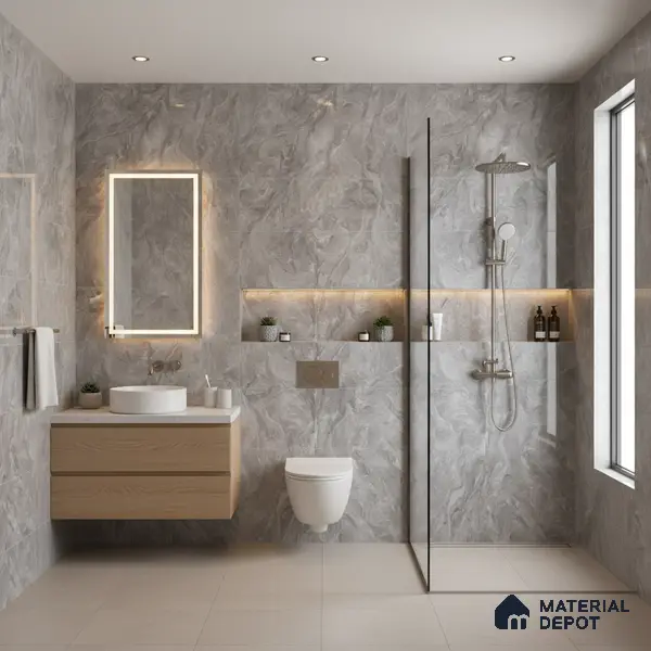 Marble Wall & Floor Tile TL 05310 D Aurelio Matrix Grigio 4 ft x 2 ft Vitrified High Gloss Finish - 9 mm | Suitable for Living Room, Bedroom, Feature / Accent Walls & Highlighter Wall