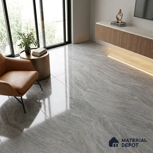 Marble Tundra Grey Wall & Floor Tile TL 05310 D Stone Grey 4 ft x 2 ft High Gloss Finish Vitrified Tile - 9 mm | Suitable For Living Room, Bedroom, Dining