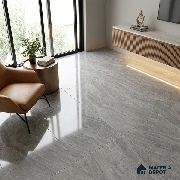 Marble Tundra Grey Wall & Floor Tile TL 05310 D Stone Grey 4 ft x 2 ft High Gloss Finish Vitrified Tile - 9 mm | Suitable For Living Room, Bedroom, Dining
