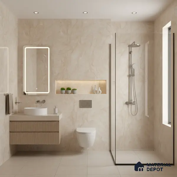 Marble Wall & Floor Tile TL 05310 E Aurelio Matrix Latte 4 ft x 2 ft Vitrified High Gloss Finish - 9 mm | Suitable for Living Room, Bedroom, Feature / Accent Walls & Highlighter Wall