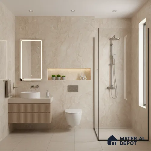 Marble Wall & Floor Tile TL 05310 E Aurelio Matrix Latte 4 ft x 2 ft Vitrified High Gloss Finish - 9 mm | Suitable for Living Room, Bedroom, Feature / Accent Walls & Highlighter Wall