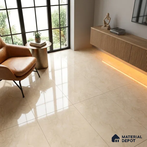 Marble Crema Marfil Wall & Floor Tile TL 05310 E Latte Beige 4 ft x 2 ft High Gloss Finish Vitrified Tile - 9 mm | Suitable For Living Room, Bedroom, Dining