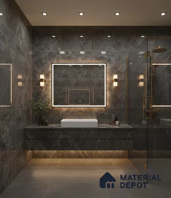 Marble Wall & Floor Tile TL 05310 F Aurelio Matrix Dark 4 ft x 2 ft Vitrified High Gloss Finish - 9 mm | Suitable for Living Room, Bedroom, Feature / Accent Walls & Highlighter Wall (Sample)