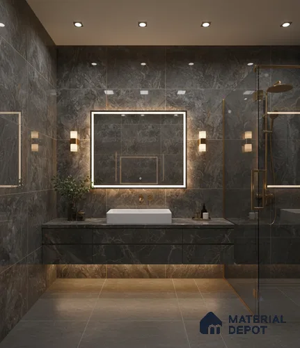 Marble Wall & Floor Tile TL 05310 F Aurelio Matrix Dark 4 ft x 2 ft Vitrified High Gloss Finish - 9 mm | Suitable for Living Room, Bedroom, Feature / Accent Walls & Highlighter Wall