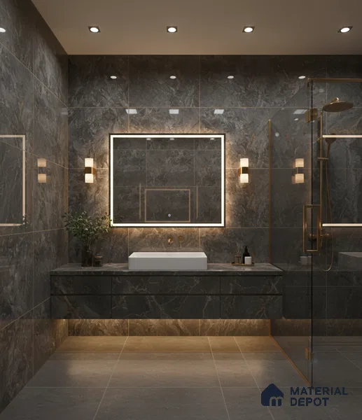 Marble Wall & Floor Tile TL 05310 F Aurelio Matrix Dark 4 ft x 2 ft Vitrified High Gloss Finish - 9 mm | Suitable for Living Room, Bedroom, Feature / Accent Walls & Highlighter Wall (Sample)