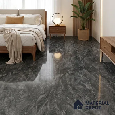 Marble Wall & Floor Tile TL 05310 F Aurelio Matrix Dark 4 ft x 2 ft Vitrified High Gloss Finish - 9 mm | Suitable for Living Room, Bedroom, Feature / Accent Walls & Highlighter Wall
