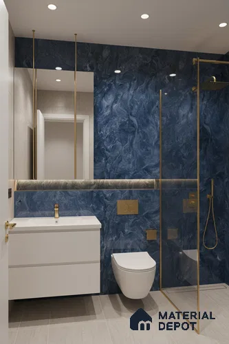 Marble Wall & Floor Tile TL 05310 Aurelio Matrix Blue 4 ft x 2 ft Vitrified High Gloss Finish - 9 mm | Suitable for Living Room, Bedroom, Feature / Accent Walls & Highlighter Wall