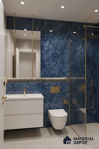 Marble Wall & Floor Tile TL 05310 Aurelio Matrix Blue 4 ft x 2 ft Vitrified High Gloss Finish - 9 mm | Suitable for Living Room, Bedroom, Feature / Accent Walls & Highlighter Wall