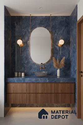 Marble Wall & Floor Tile TL 05310 Aurelio Matrix Blue 4 ft x 2 ft Vitrified High Gloss Finish - 9 mm | Suitable for Living Room, Bedroom, Feature / Accent Walls & Highlighter Wall