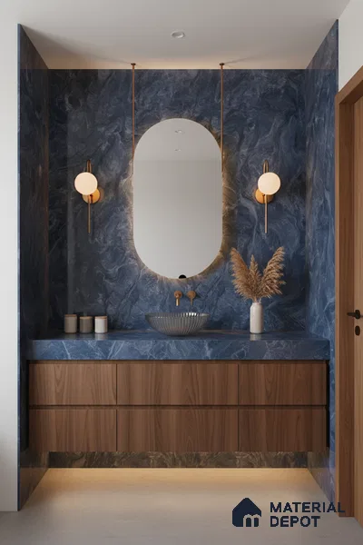 Marble Wall & Floor Tile TL 05310 Aurelio Matrix Blue 4 ft x 2 ft Vitrified High Gloss Finish - 9 mm | Suitable for Living Room, Bedroom, Feature / Accent Walls & Highlighter Wall
