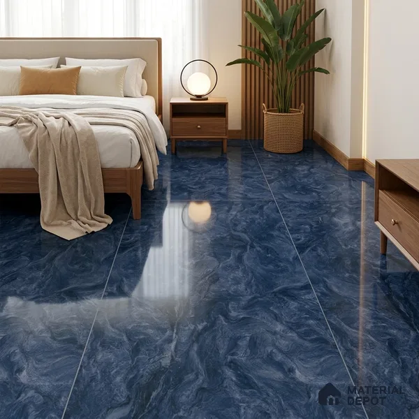Marble Wall & Floor Tile TL 05310 Aurelio Matrix Blue 4 ft x 2 ft Vitrified High Gloss Finish - 9 mm | Suitable for Living Room, Bedroom, Feature / Accent Walls & Highlighter Wall