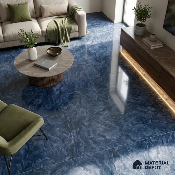 Marble Sodalite Blue Wall & Floor Tile TL 05310 Navy Blue 4 ft x 2 ft High Gloss Finish Vitrified Tile - 9 mm | Suitable For Living Room, Bedroom, Dining